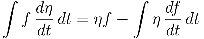 \int f\,\frac{d\eta}{dt}\,dt=\eta f-\int\eta\,\frac{df}{dt}\,dt