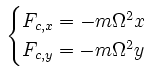 \begin{cases} F_{c,x} = - m \Omega^2 x \\ F_{c,y} = - m \Omega^2 y \end{cases}