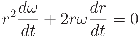 r^2 \frac{d\omega}{dt} + 2 r \omega \frac{d(r)}{dt} = 0