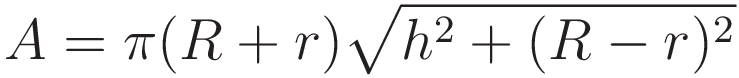 A = \pi (R + r) \sqrt{h^2 + (R - r)^2}
